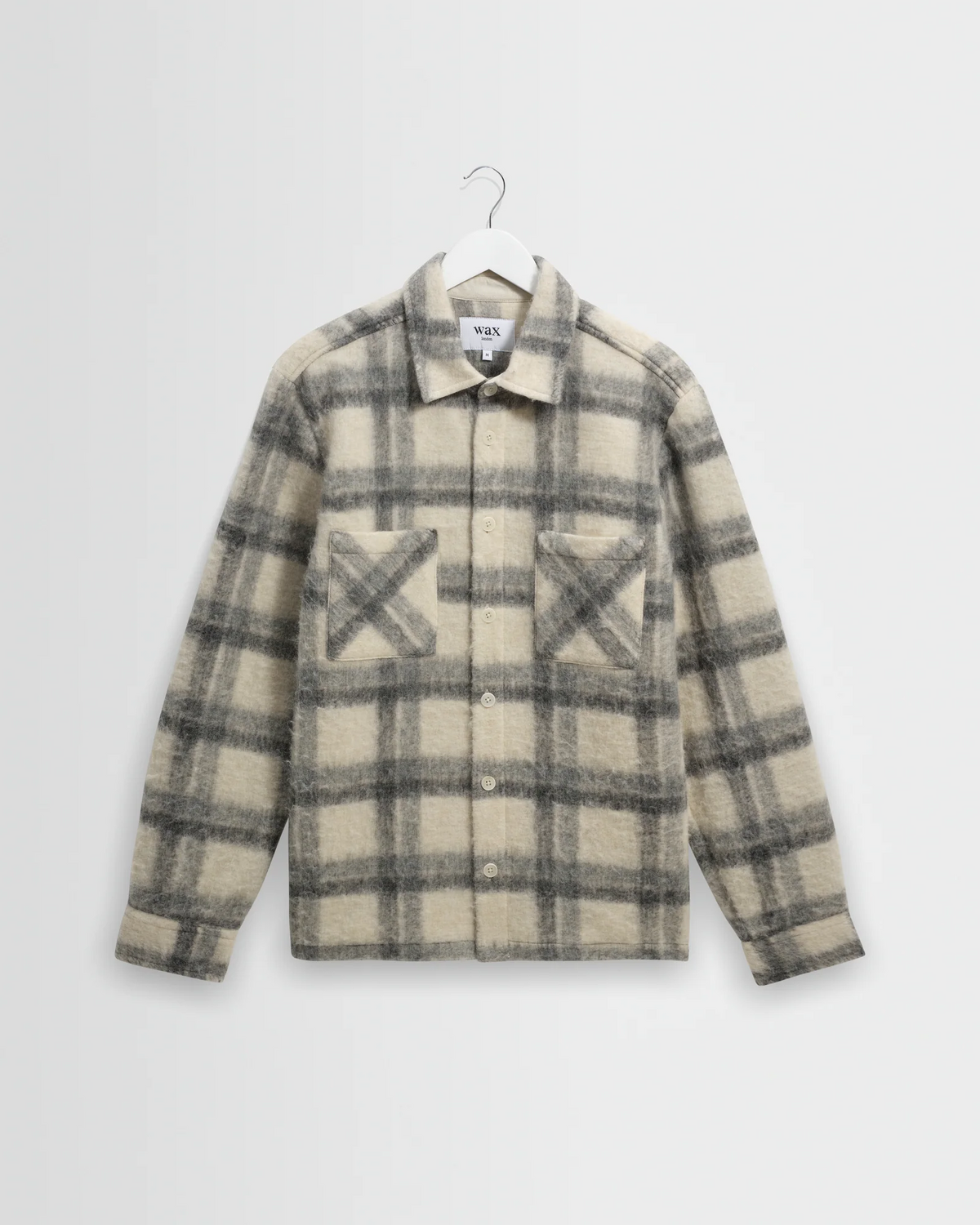 WAX LONDON - WHITING - ECRU AND GREY CHECK WOOL BLEND OVERSHIRT