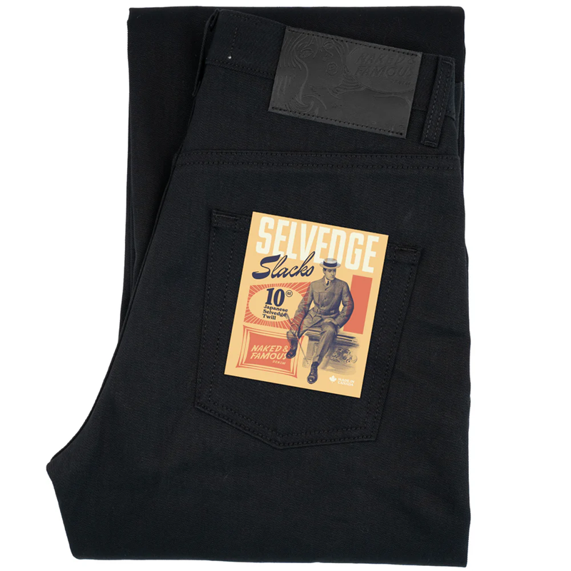 NAKED AND FAMOUS DENIM - SELVEDGE SLACKS BLACK - STRONG GUY