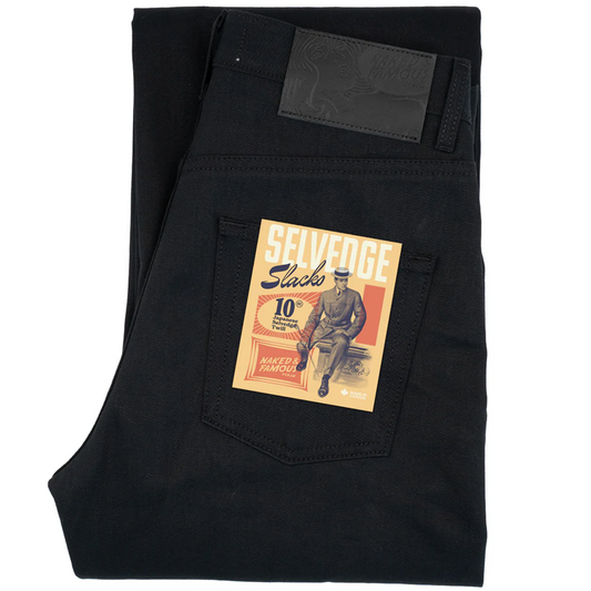 NAKED AND FAMOUS DENIM - SELVEDGE SLACKS BLACK - STRONG GUY