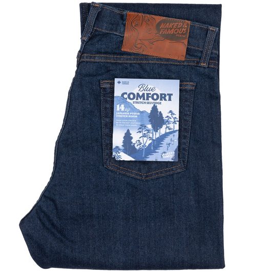NAKED AND FAMOUS - BLUE COMFORT STRETCH SELVEDGE DENIM - TRUE GUY