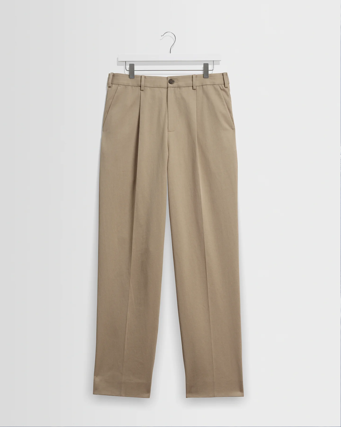 WAX LONDON - AUBYN - BEIGE COTTON TENCEL TWILL RELAXED FIT TROUSERS