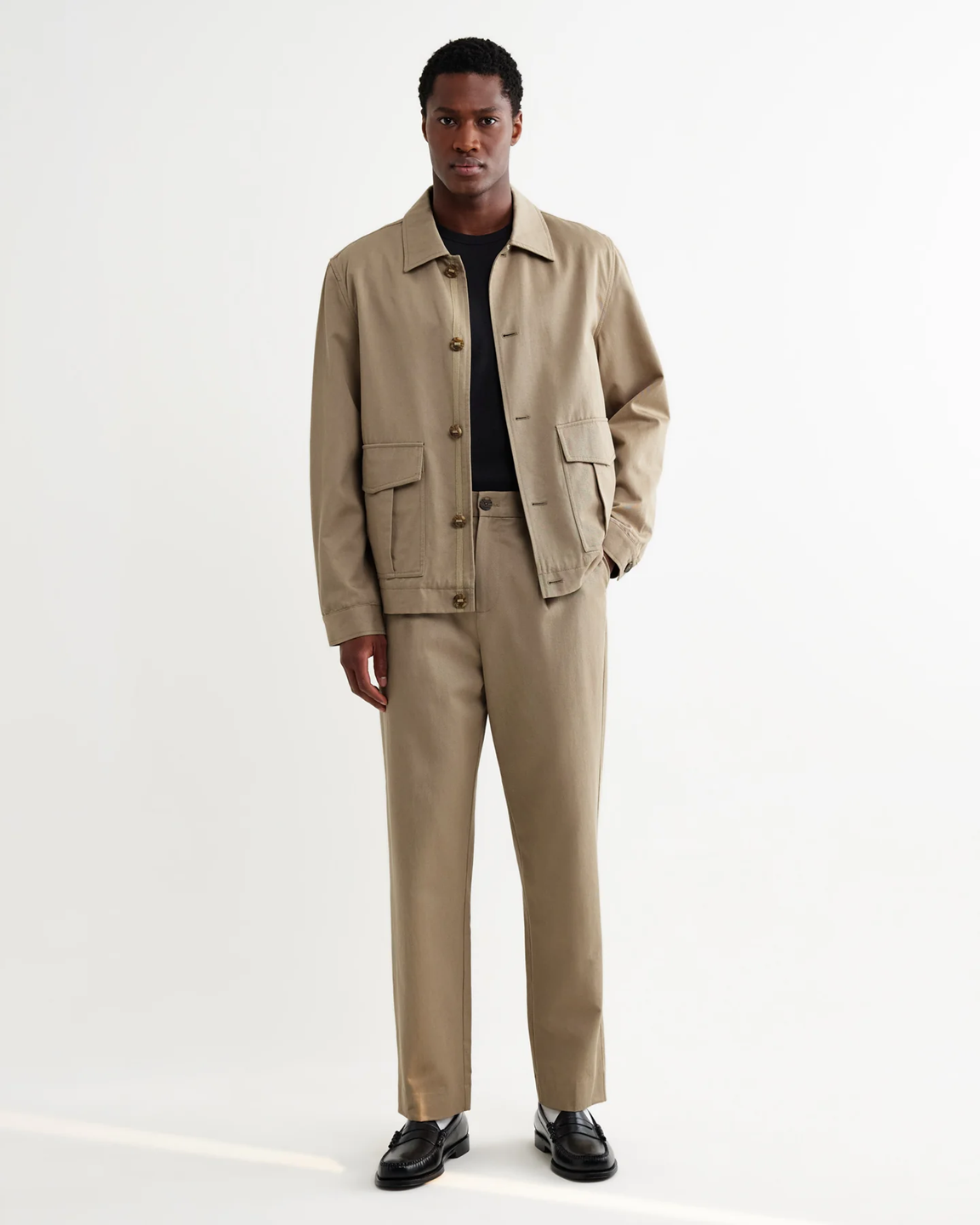 WAX LONDON - AUBYN - BEIGE COTTON TENCEL TWILL RELAXED FIT TROUSERS