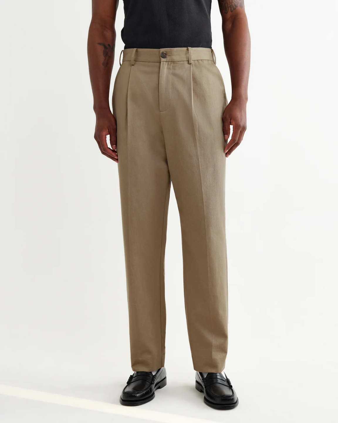 WAX LONDON - AUBYN - BEIGE COTTON TENCEL TWILL RELAXED FIT TROUSERS