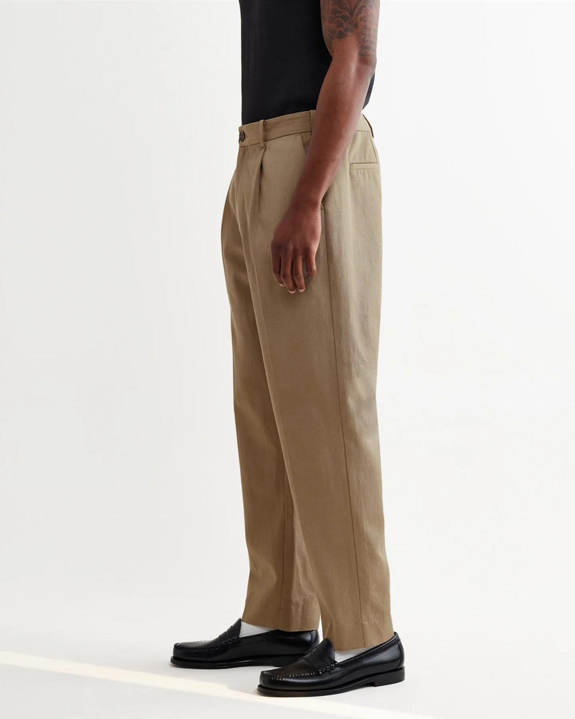 WAX LONDON - AUBYN - BEIGE COTTON TENCEL TWILL RELAXED FIT TROUSERS
