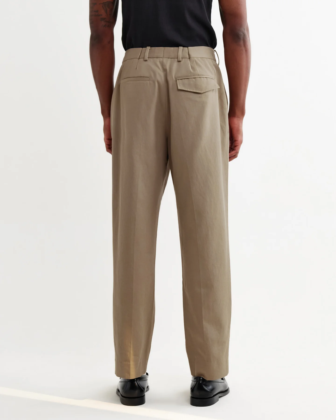 WAX LONDON - AUBYN - BEIGE COTTON TENCEL TWILL RELAXED FIT TROUSERS