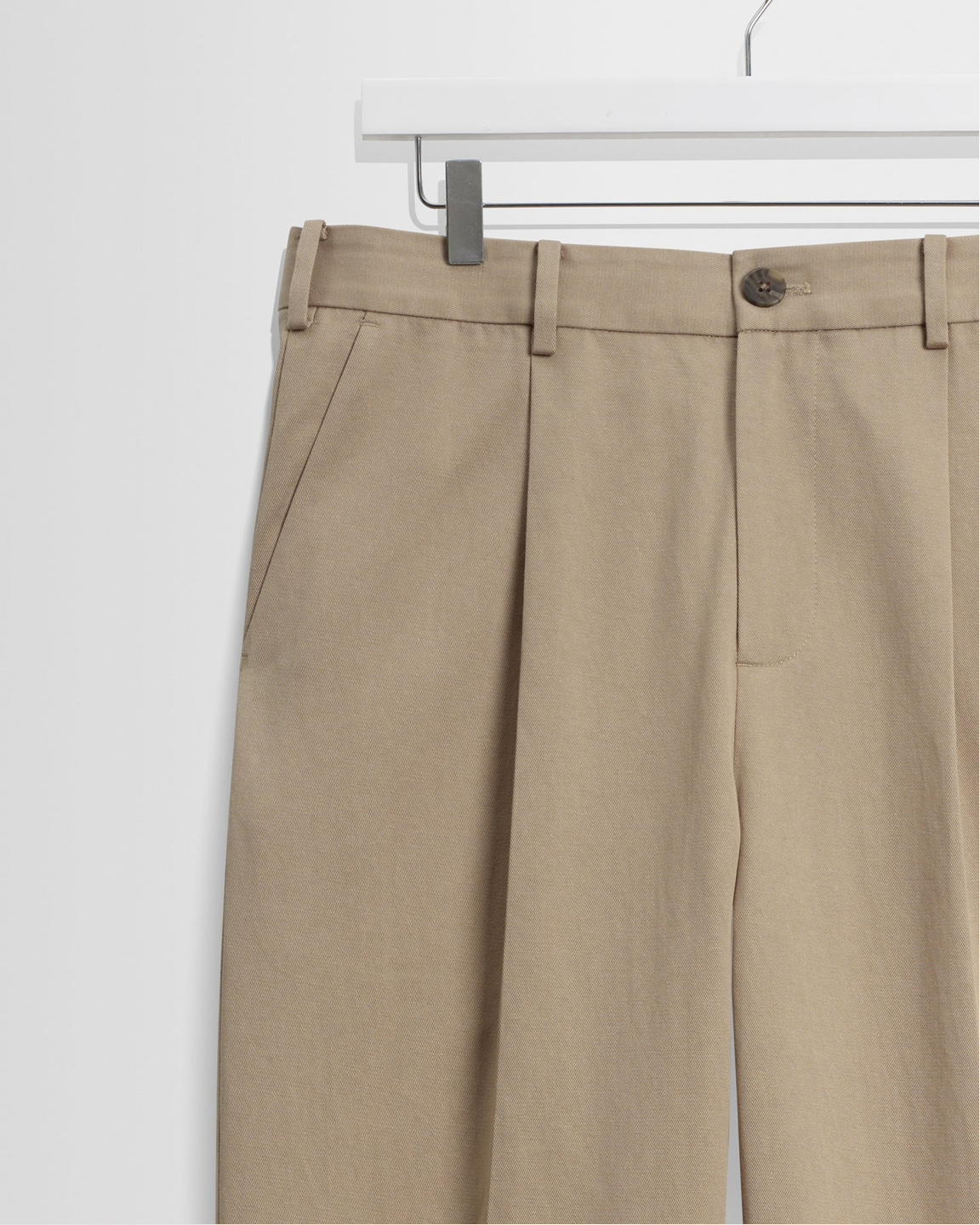 WAX LONDON - AUBYN - BEIGE COTTON TENCEL TWILL RELAXED FIT TROUSERS