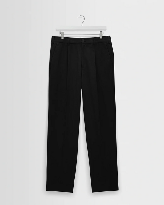 WAX LONDON - AUBYN - BLACK COTTON TENCEL TWILL RELAXED FIT TROUSERS