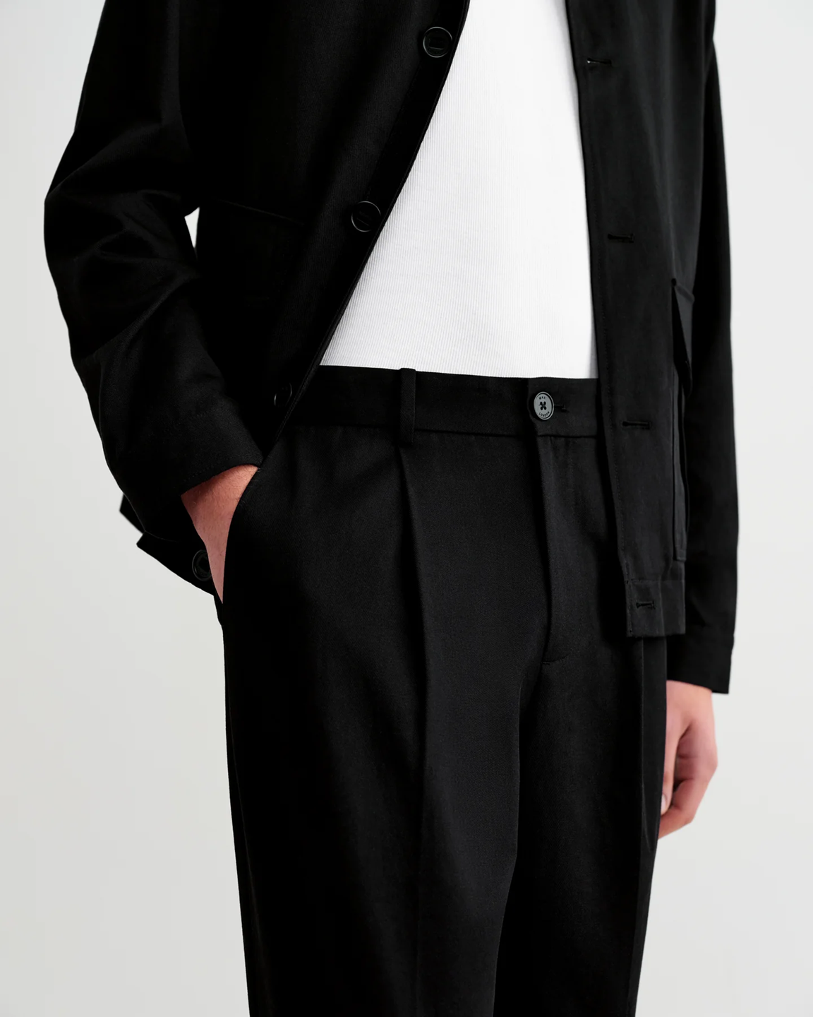 WAX LONDON - AUBYN - BLACK COTTON TENCEL TWILL RELAXED FIT TROUSERS