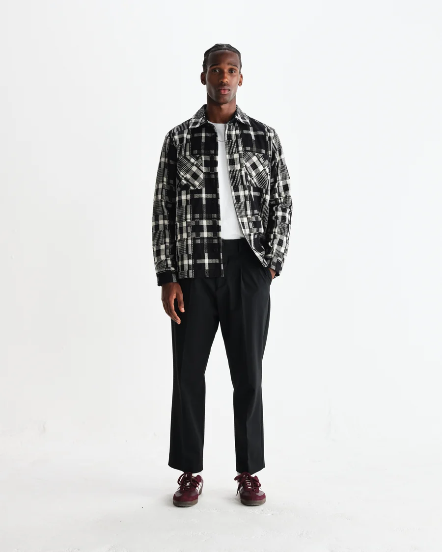 WAX LONDON - AUBYN - BLACK WOOL BLEND TWILL PLEATED TROUSER