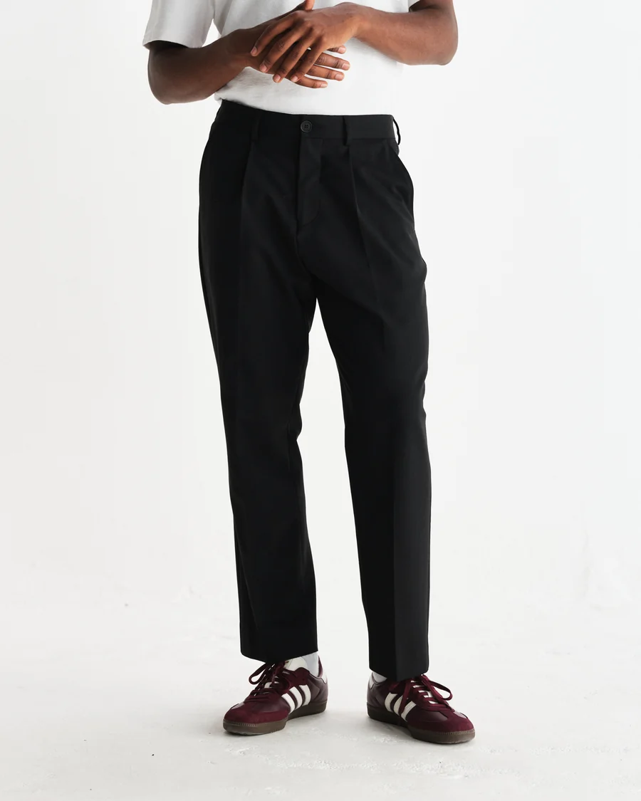 WAX LONDON - AUBYN - BLACK WOOL BLEND TWILL PLEATED TROUSER