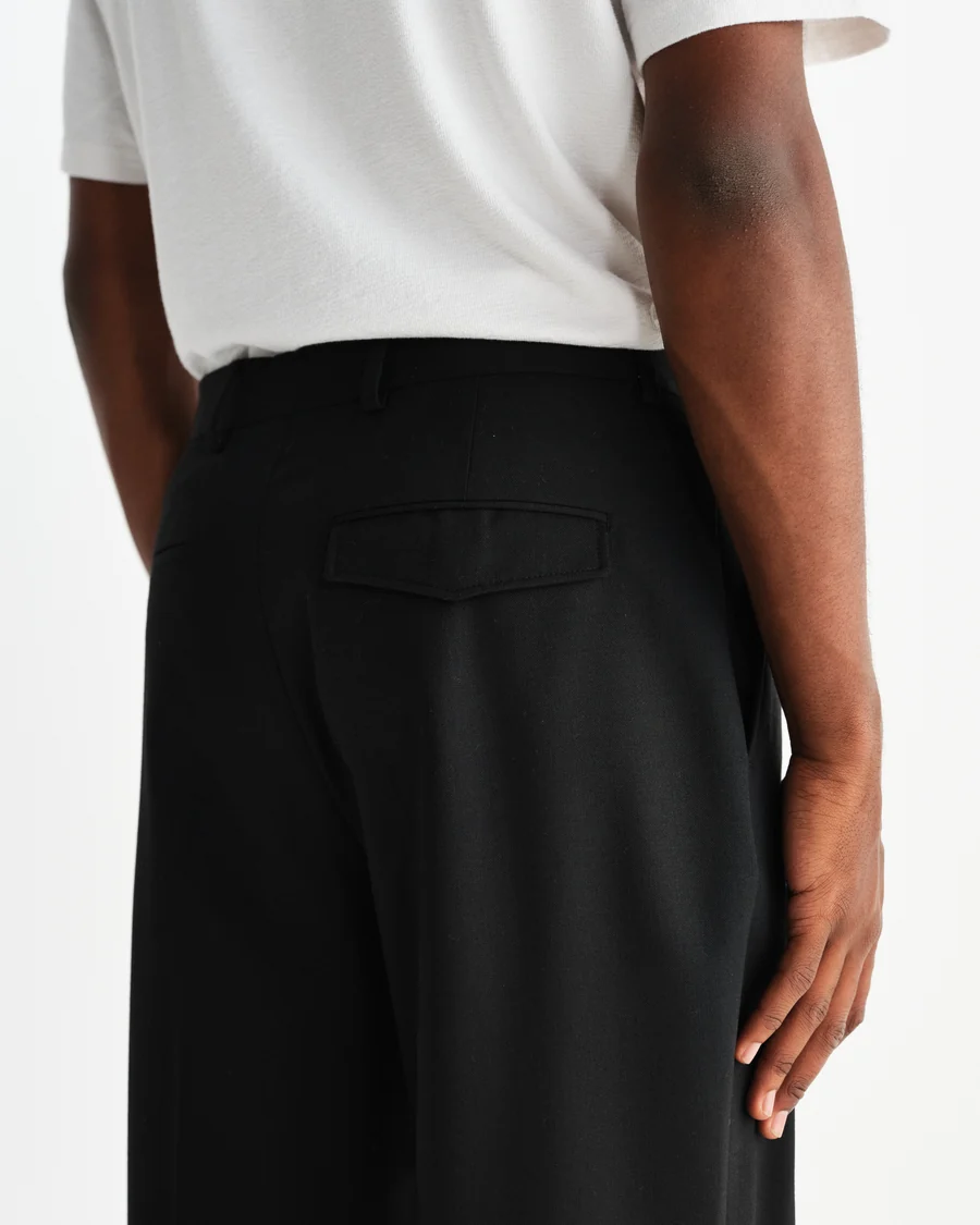 WAX LONDON - AUBYN - BLACK WOOL BLEND TWILL PLEATED TROUSER