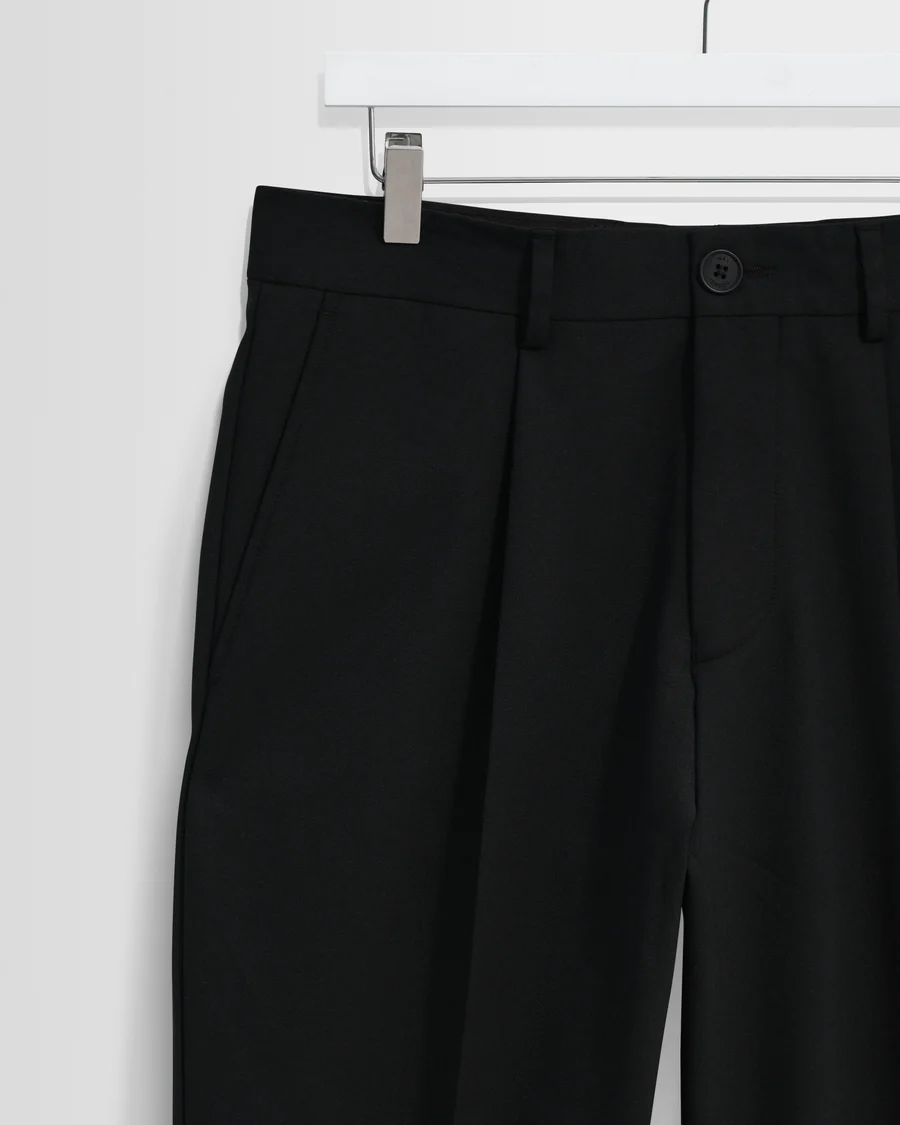WAX LONDON - AUBYN - BLACK WOOL BLEND TWILL PLEATED TROUSER