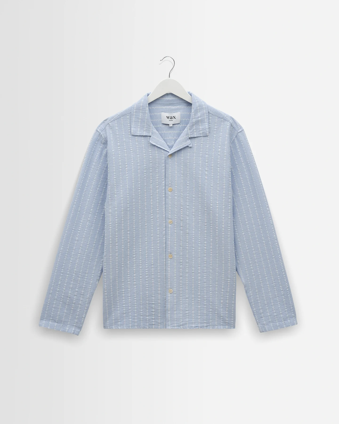 WAX LONDON - COREY - BLUE AND ECRU SEERSUCKER-COTTON STRIPE SHIRT