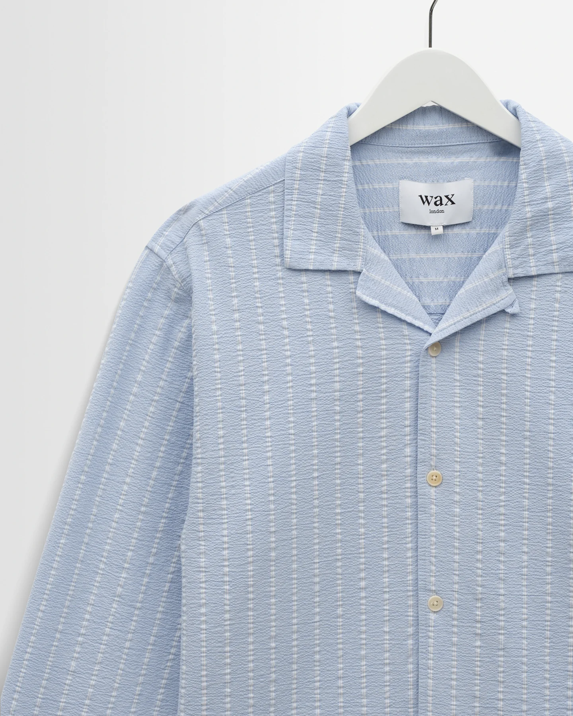 WAX LONDON - COREY - BLUE AND ECRU SEERSUCKER-COTTON STRIPE SHIRT