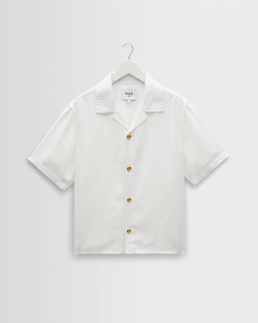 WAX LONDON - CURZON - OFF WHITE LYOCELL TWILL SHORT SLEEVE SHIRT