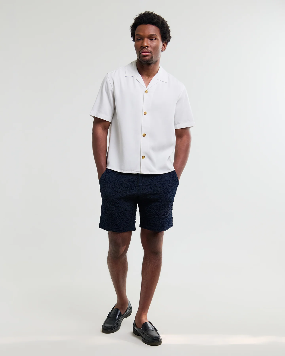 WAX LONDON - CURZON - OFF WHITE LYOCELL TWILL SHORT SLEEVE SHIRT
