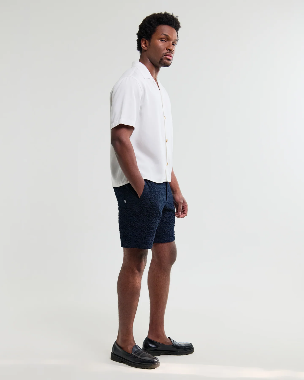 WAX LONDON - CURZON - OFF WHITE LYOCELL TWILL SHORT SLEEVE SHIRT