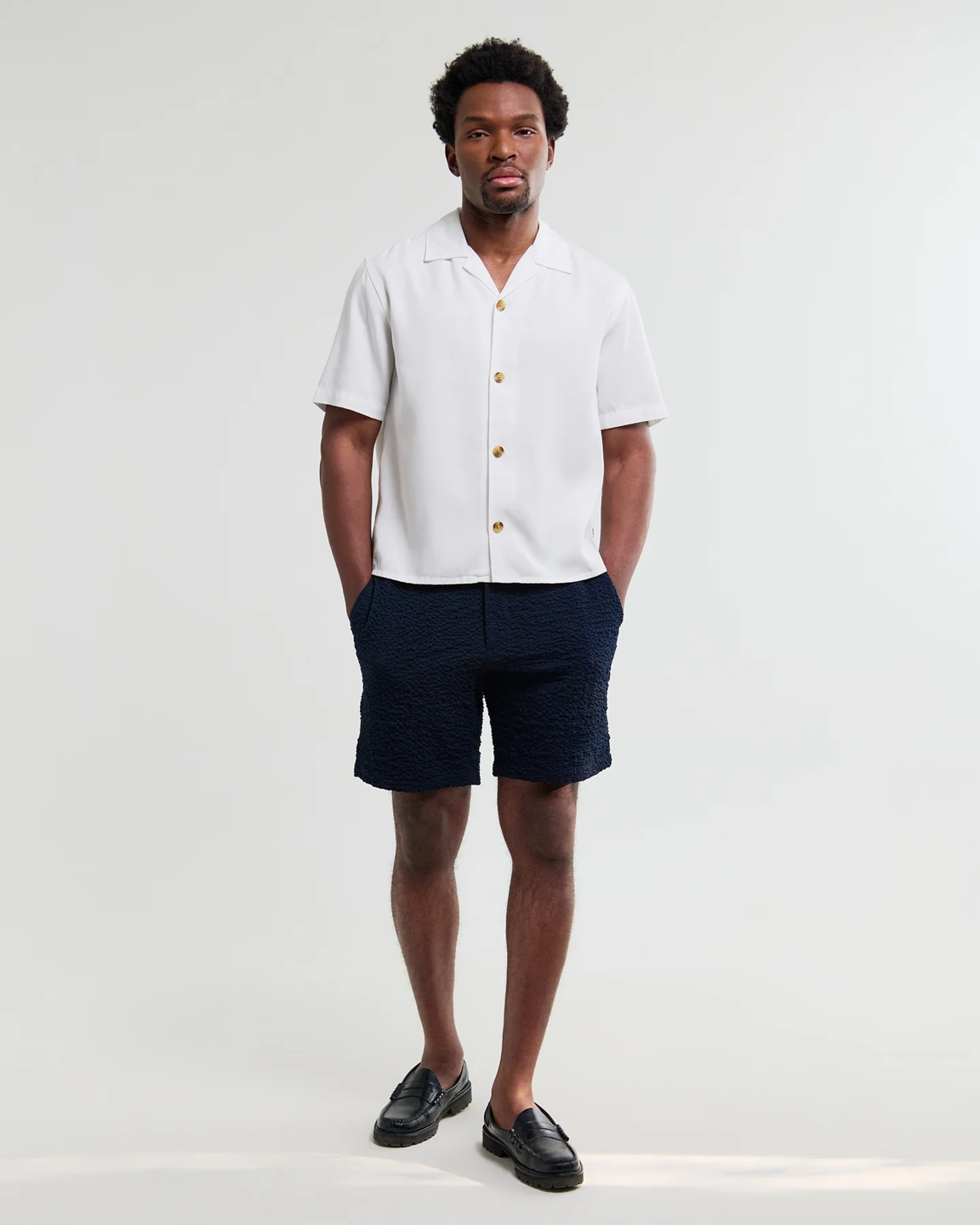 WAX LONDON - CURZON - OFF WHITE LYOCELL TWILL SHORT SLEEVE SHIRT