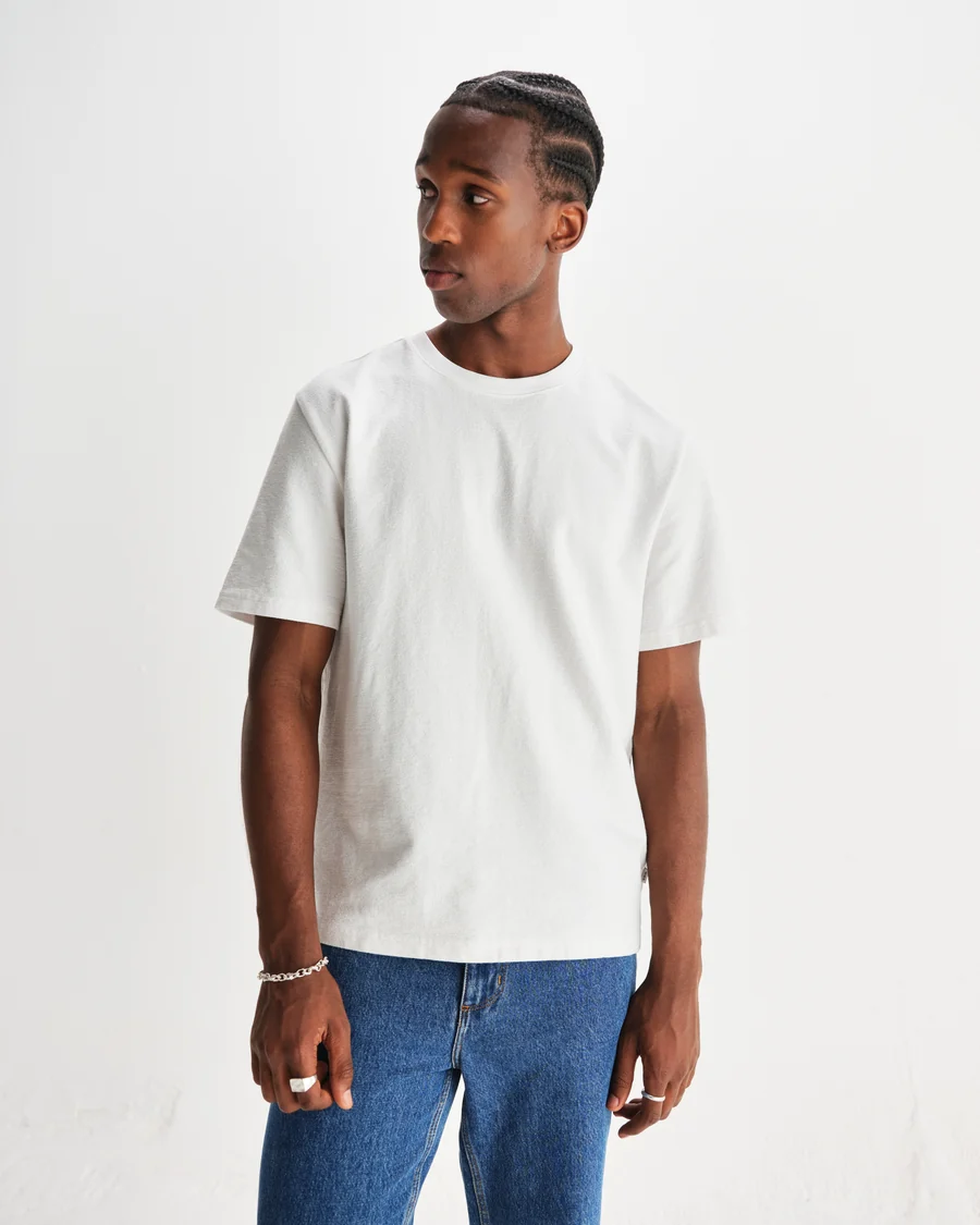 WAX LONDON - DEAN - WHITE TEXTURED ORGANIC COTTON T-SHIRT