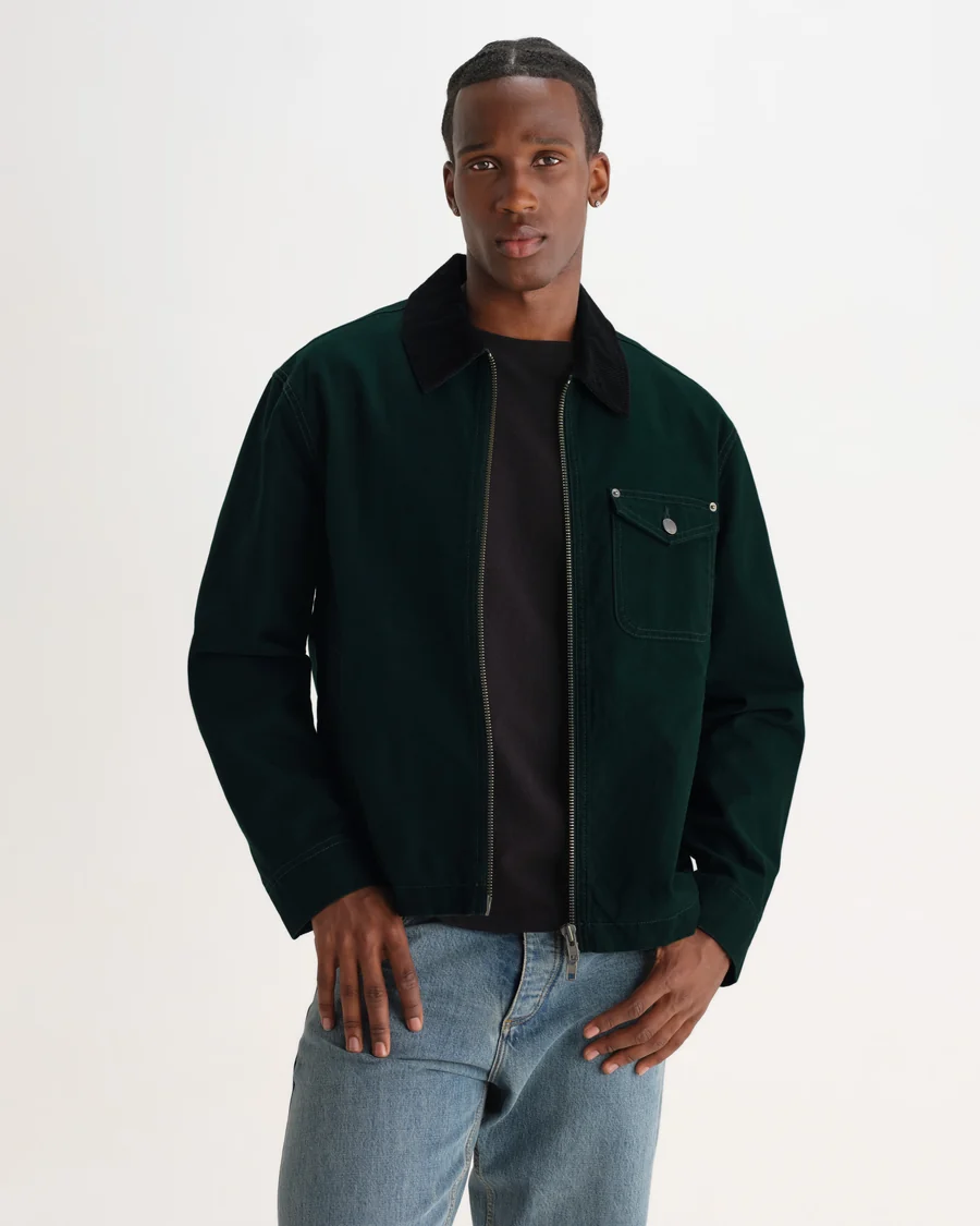 WAX LONDON - MASON - DARK GREEN PEACHED CANVAS WORK JACKET