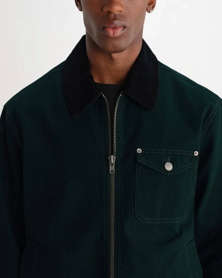 WAX LONDON - MASON - DARK GREEN PEACHED CANVAS WORK JACKET