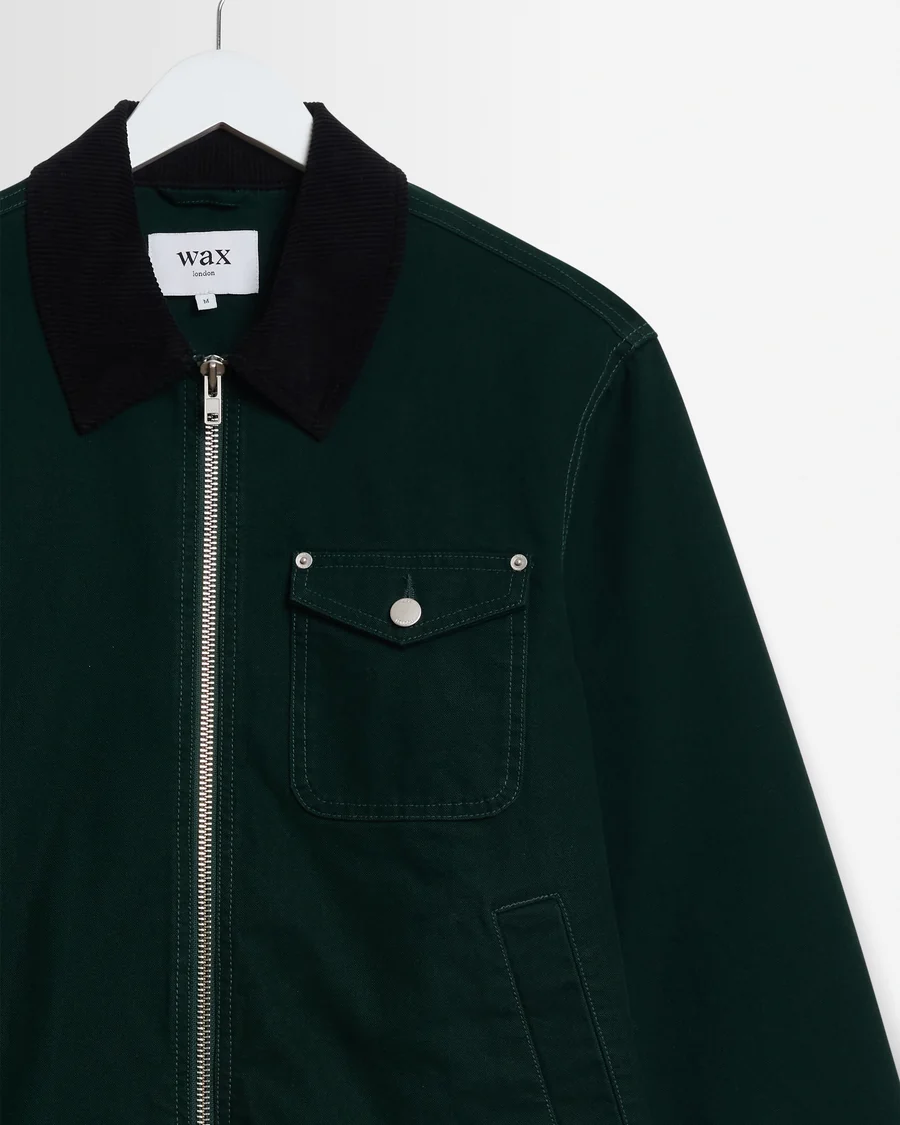 WAX LONDON - MASON - DARK GREEN PEACHED CANVAS WORK JACKET
