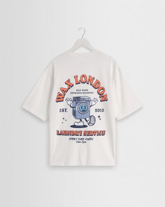 WAX LONDON - MILTON OFF WHITE ORGANIC COTTON LAUNDRY GRAPHIC T-SHIRT