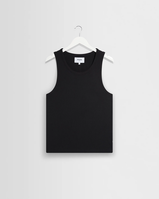 WAX LONDON - MONTAGUE - BLACK RIBBED ORGANIC COTTON VEST