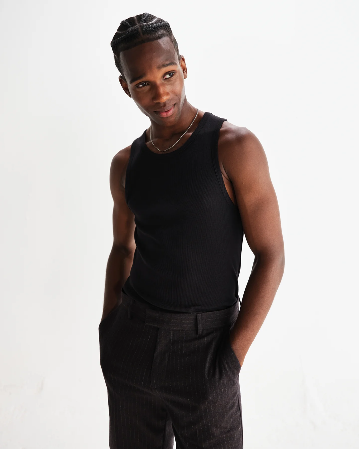 WAX LONDON - MONTAGUE - BLACK RIBBED ORGANIC COTTON VEST