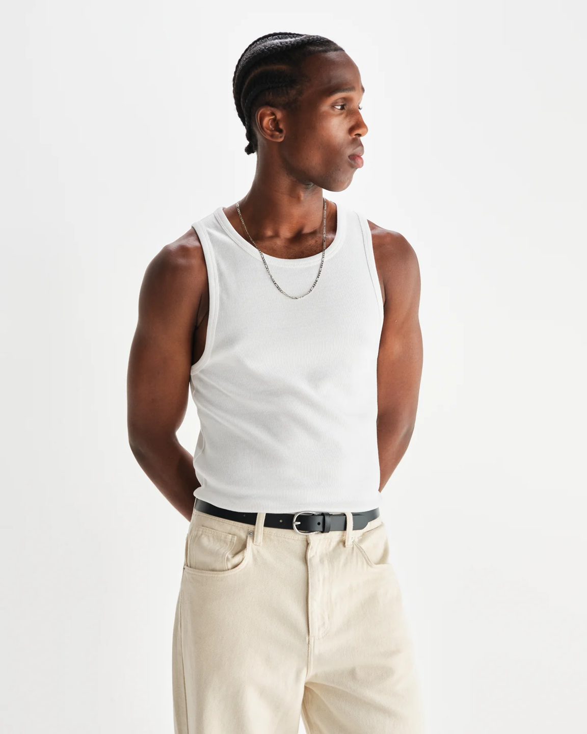 WAX LONDON - MONTAGUE - RIBBED WHITE ORGANIC COTTON VEST