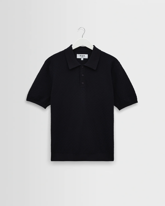 WAX LONDON - NAPLES - NAVY RETRO DIAMOND KNITTED POLO