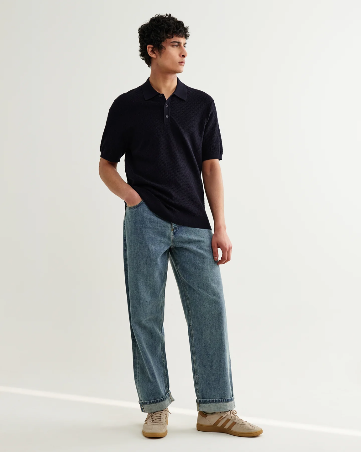 WAX LONDON - NAPLES - NAVY RETRO DIAMOND KNITTED POLO