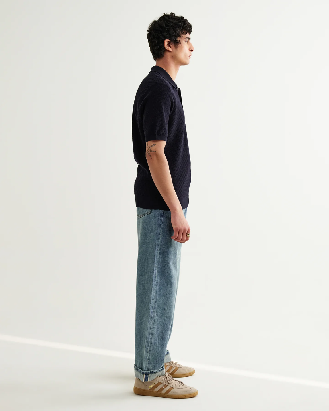 WAX LONDON - NAPLES - NAVY RETRO DIAMOND KNITTED POLO