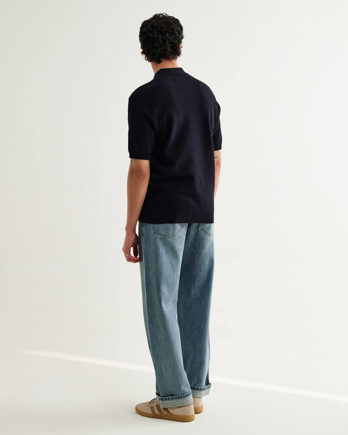 WAX LONDON - NAPLES - NAVY RETRO DIAMOND KNITTED POLO