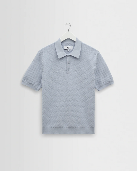 WAX LONDON - NAPLES - PALE BLUE RETRO DIAMOND KNITTED POLO