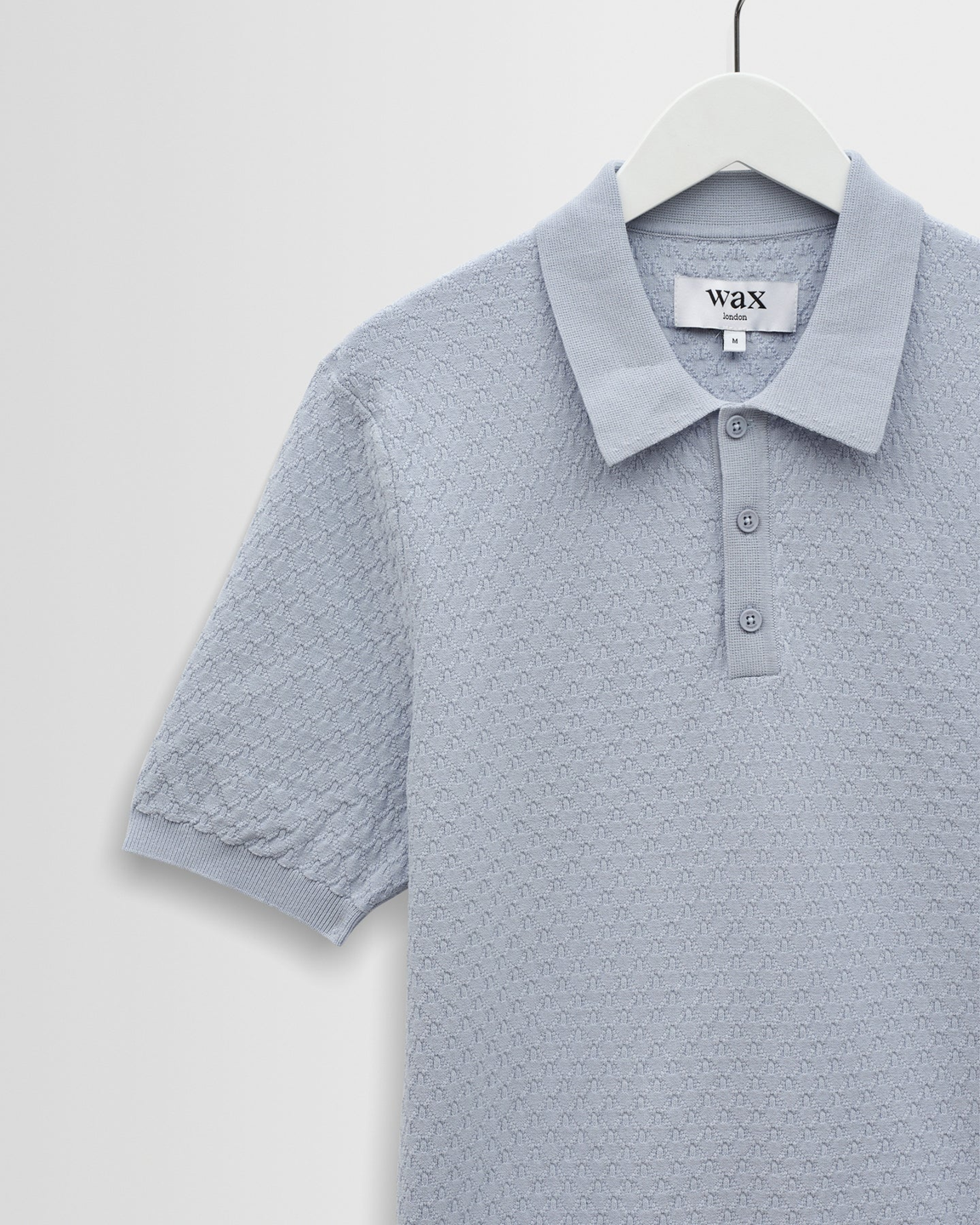 WAX LONDON - NAPLES - PALE BLUE RETRO DIAMOND KNITTED POLO