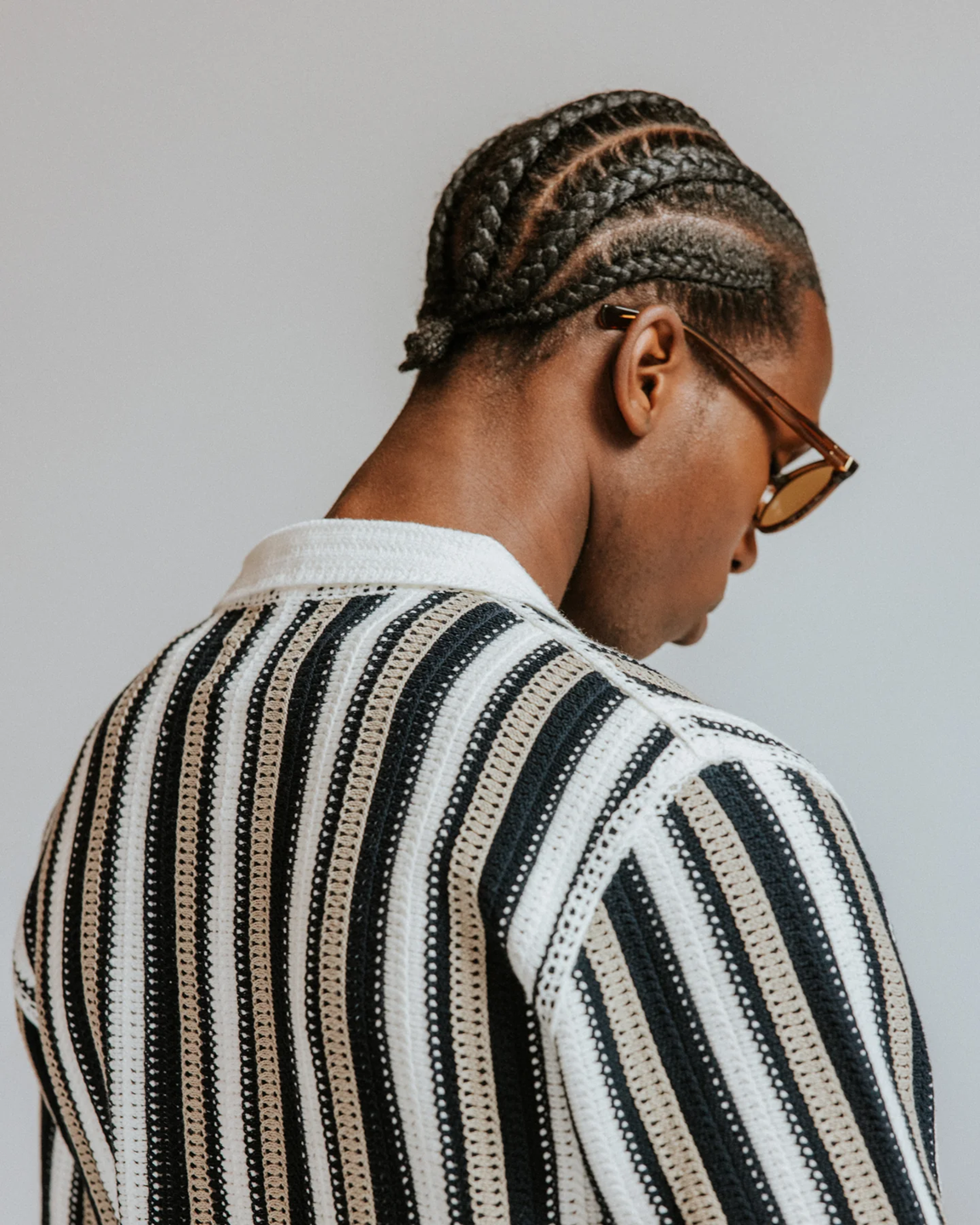 WAX LONDON - PORTO - ECRU AND BLACK STRIPE CROCHET KNITTED SHIRT