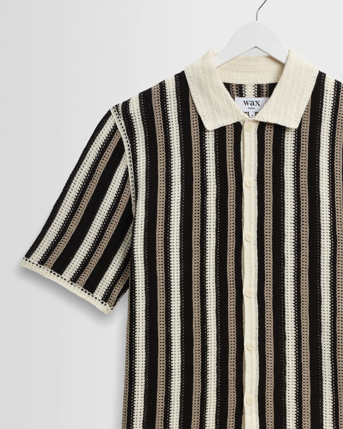 WAX LONDON - PORTO - ECRU AND BLACK STRIPE CROCHET KNITTED SHIRT