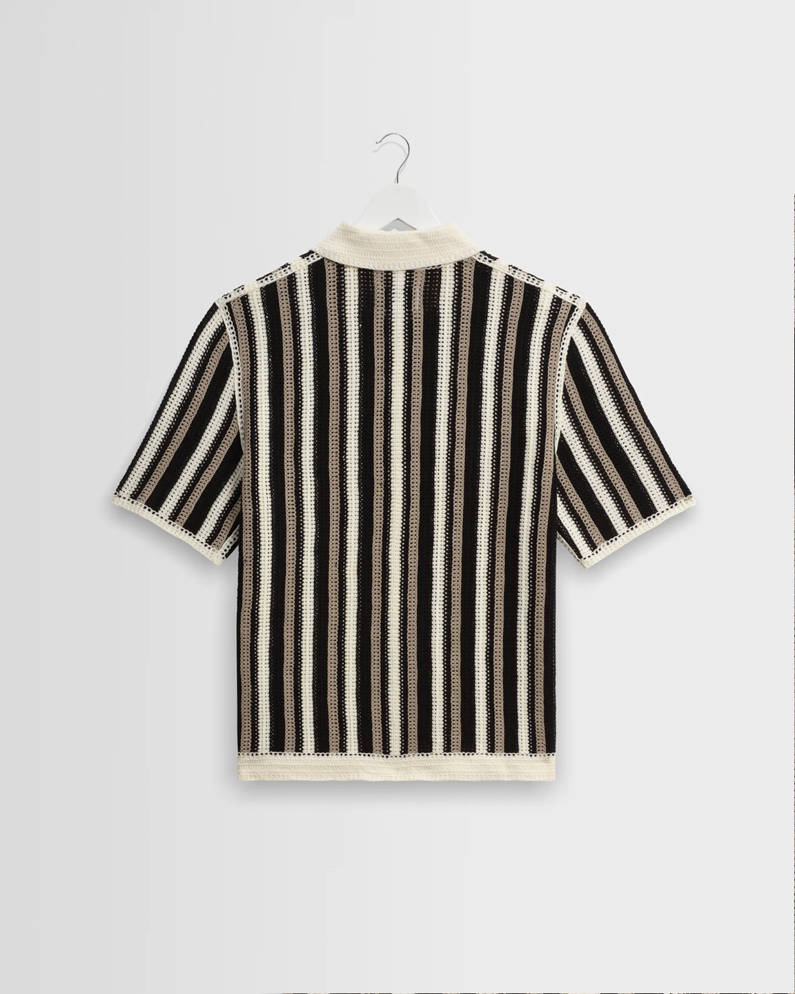 WAX LONDON - PORTO - ECRU AND BLACK STRIPE CROCHET KNITTED SHIRT