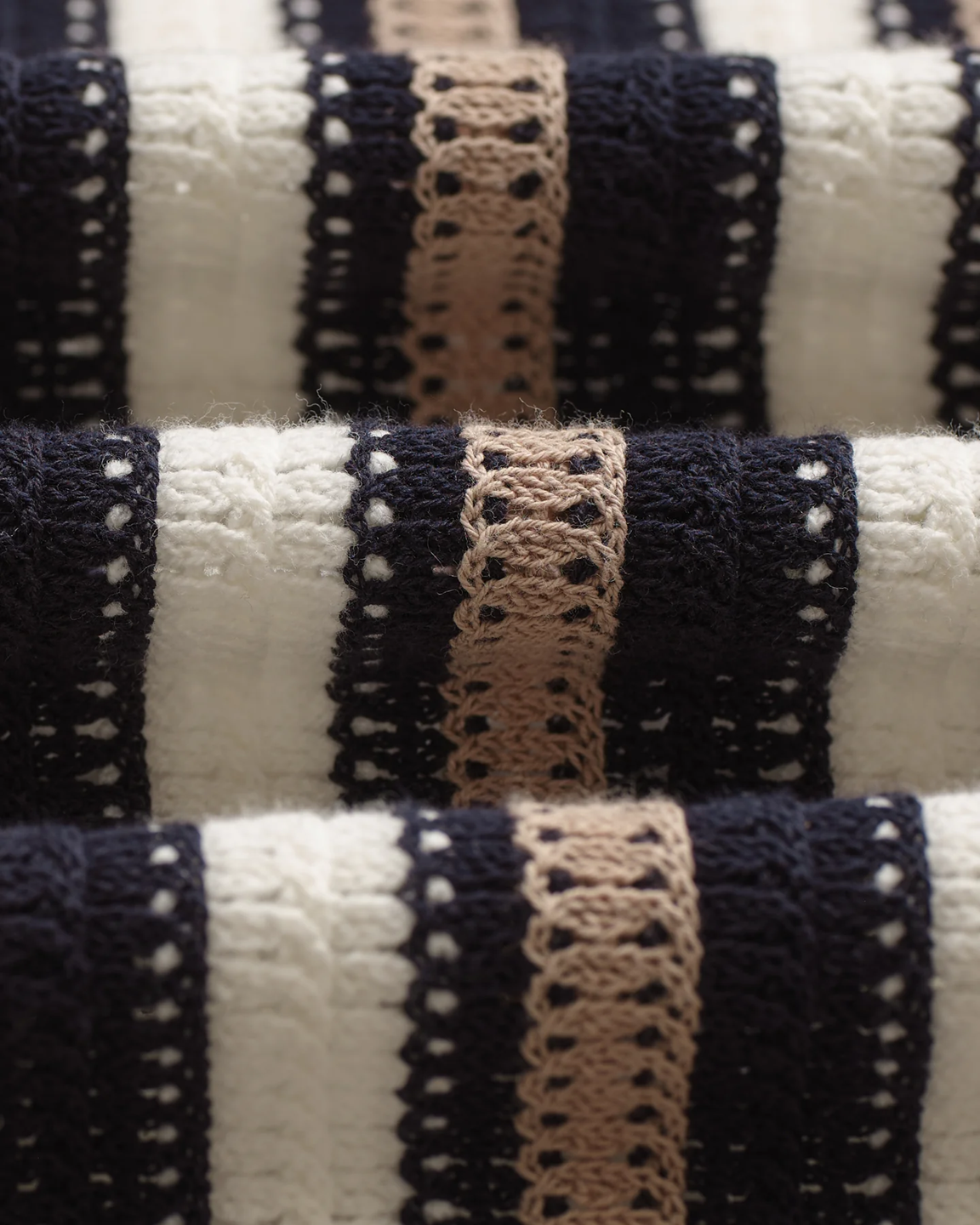 WAX LONDON - PORTO - ECRU AND BLACK STRIPE CROCHET KNITTED SHIRT