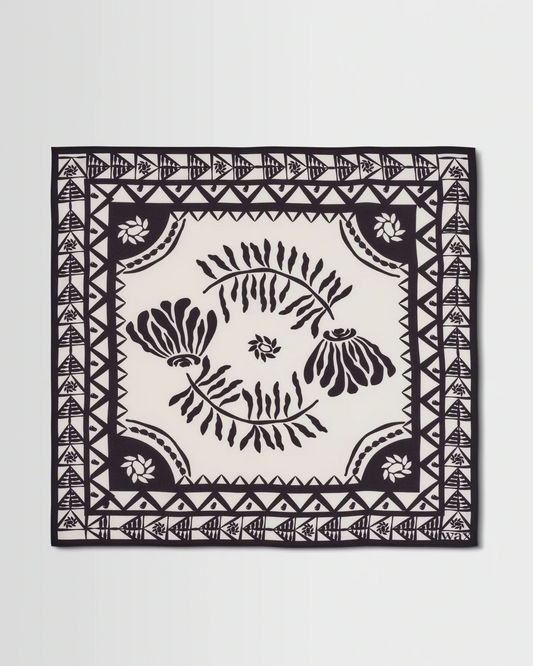WAX LONDON - SLOANE - NAVY AND ECRU PAINTED FLOWER NECK SCARF