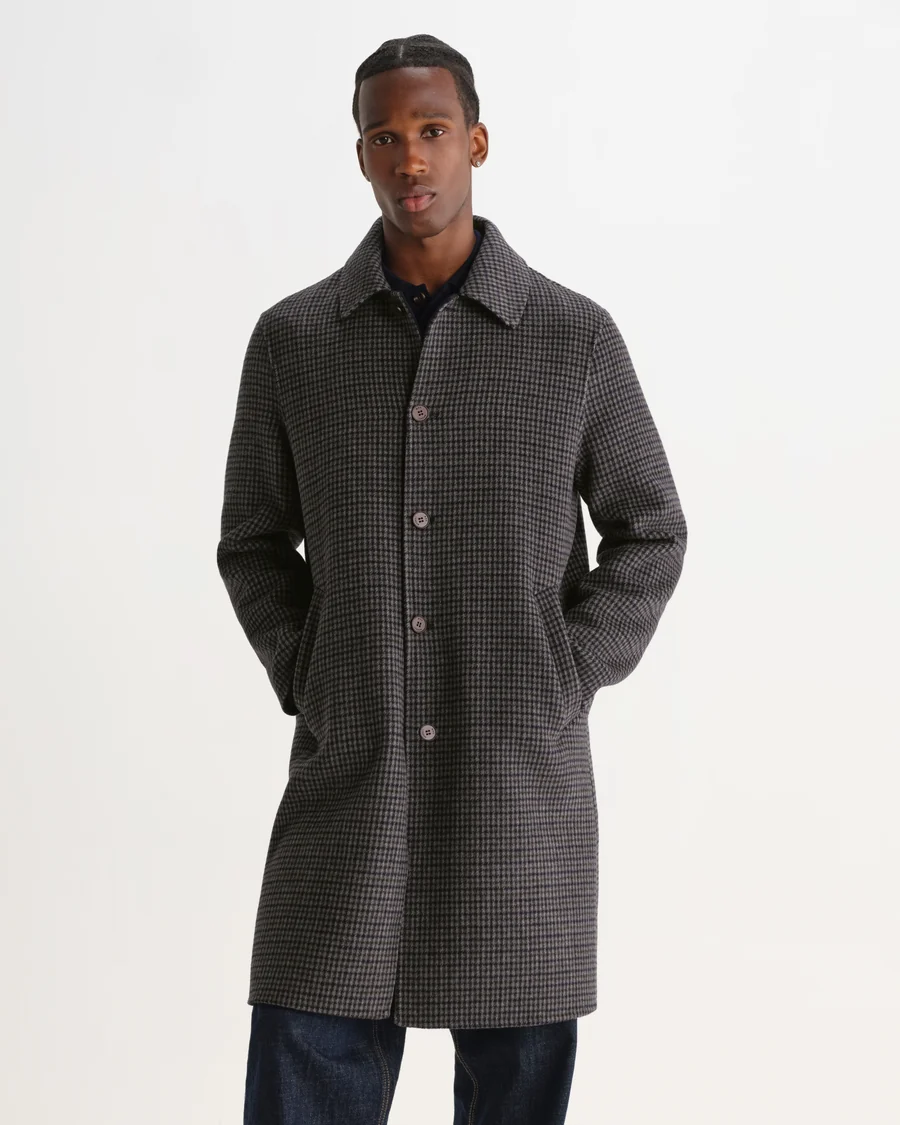 WAX LONDON - STAN - NAVY AND BROWN DOUBLE FACE CAR COAT