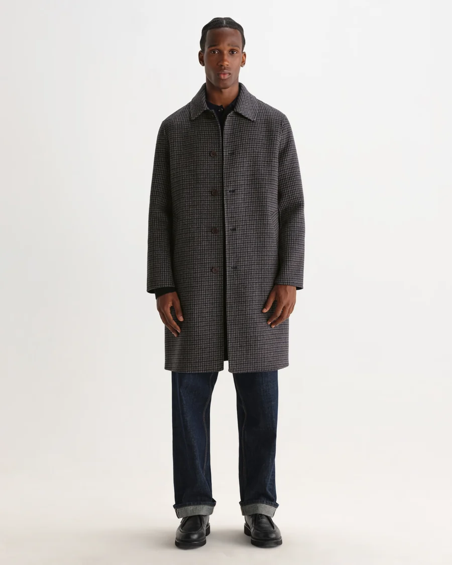 WAX LONDON - STAN - NAVY AND BROWN DOUBLE FACE CAR COAT