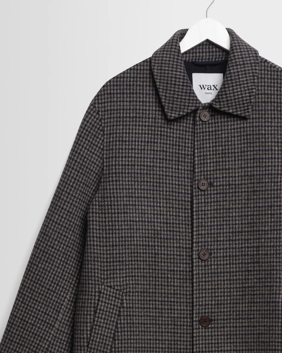 WAX LONDON - STAN - NAVY AND BROWN DOUBLE FACE CAR COAT