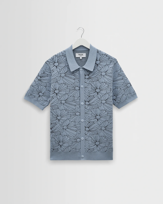 WAX LONDON - TELLARO - LIGHT BLUE FLOWER JACQUARD SHIRT