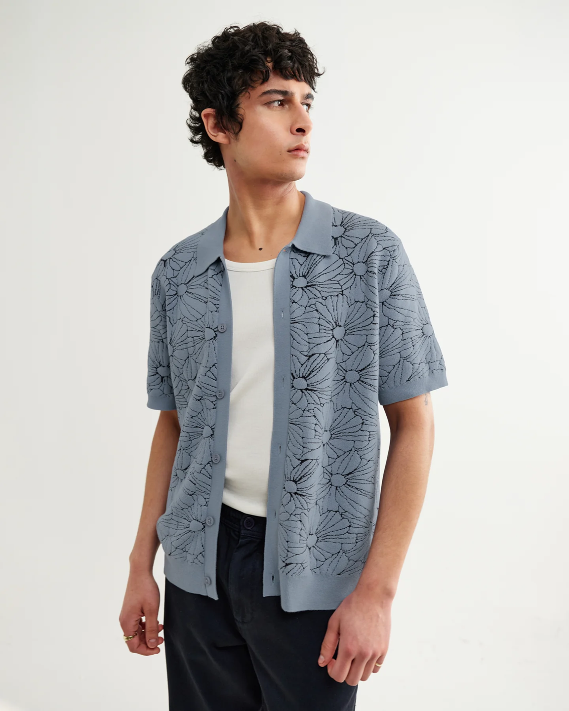 WAX LONDON - TELLARO - LIGHT BLUE FLOWER JACQUARD SHIRT