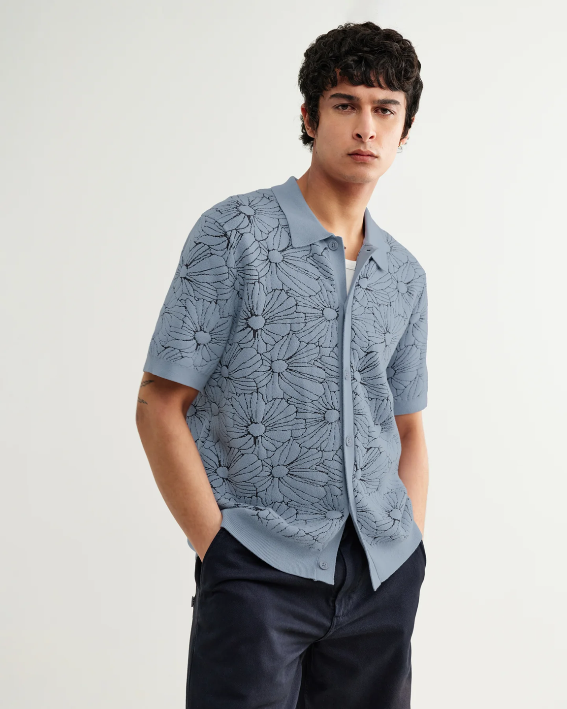 WAX LONDON - TELLARO - LIGHT BLUE FLOWER JACQUARD SHIRT