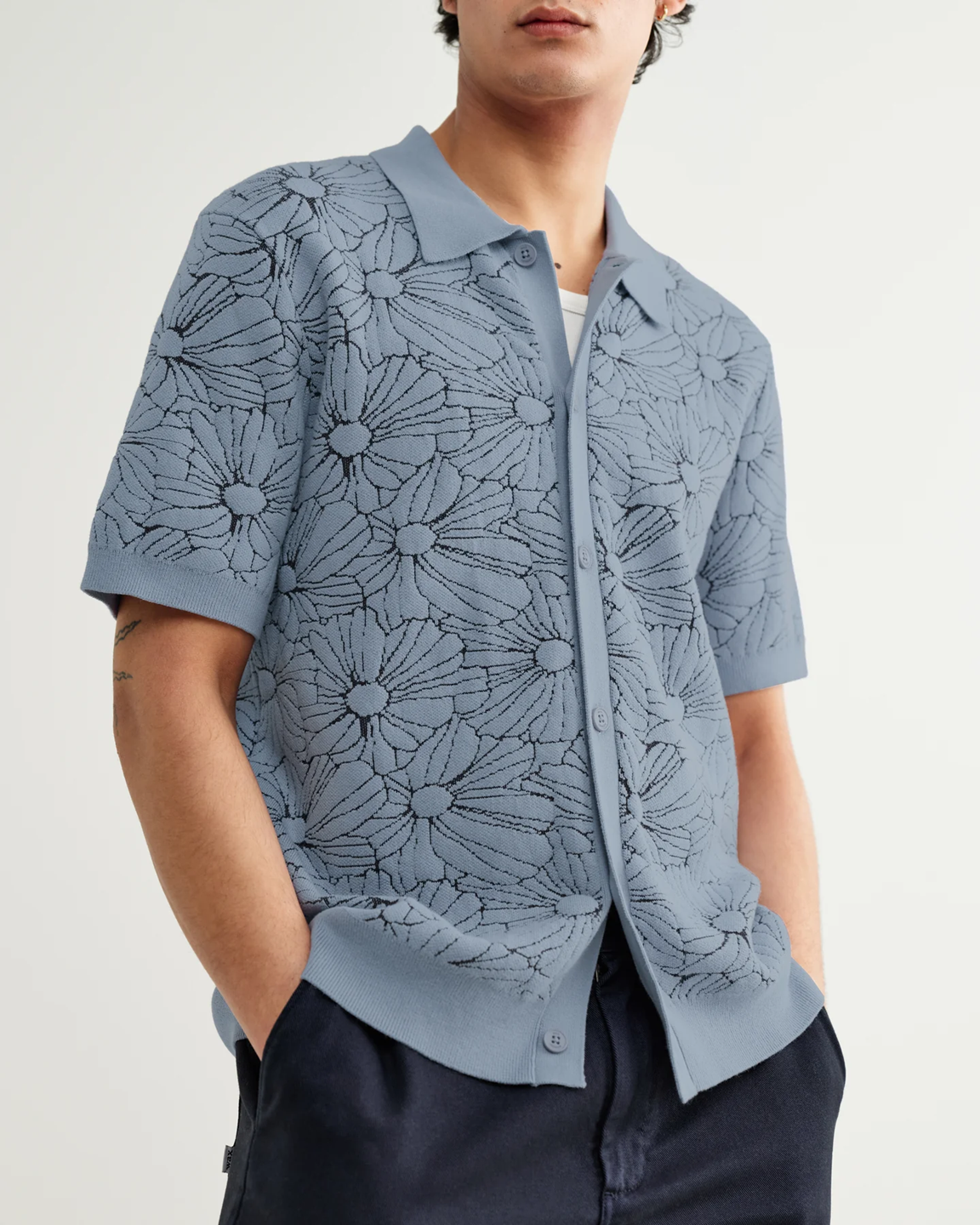 WAX LONDON - TELLARO - LIGHT BLUE FLOWER JACQUARD SHIRT