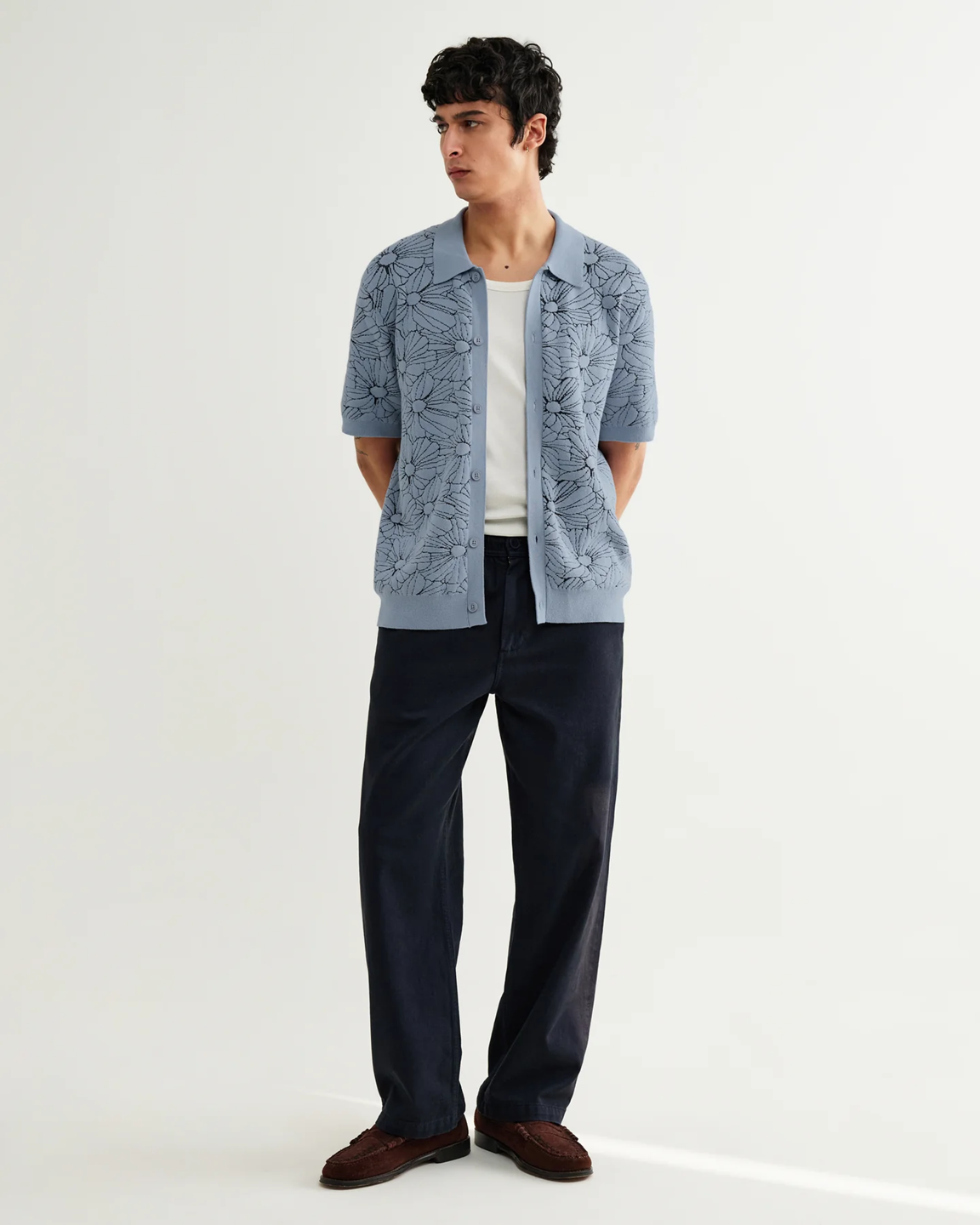 WAX LONDON - TELLARO - LIGHT BLUE FLOWER JACQUARD SHIRT