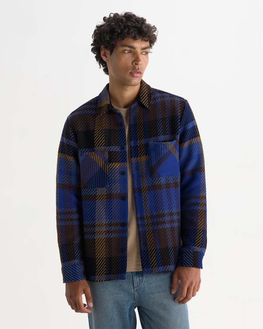 WAX LONDON - WHITING - BLUE AND BROWN BOLD CHECK OVERSHIRT